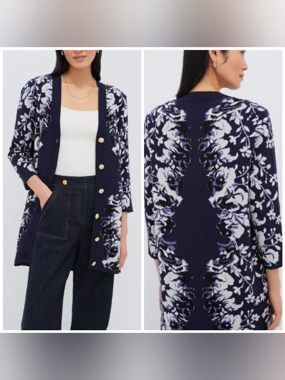 NWT Tuckernuck Floral Knit Cardigan Sweater V-Neck 3/4 Sleeve Button-Front Small